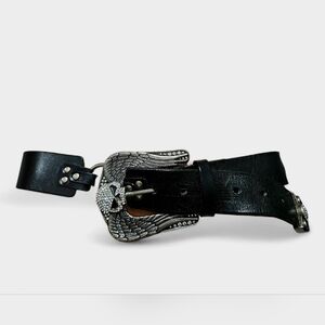 Harley-Davidson Winged Skull Rhinestone Leather Belt — Heavy Buckle —Mens Large
